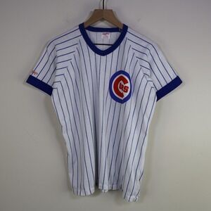 Vintage 80s Chicago Cubs Pinstripe Rawlings Jersey XL MLB Baseball White Blue
